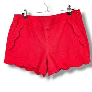 Cynthia Rowley Scalloped Shorts Pockets Linen‎ Blend Red Size 4